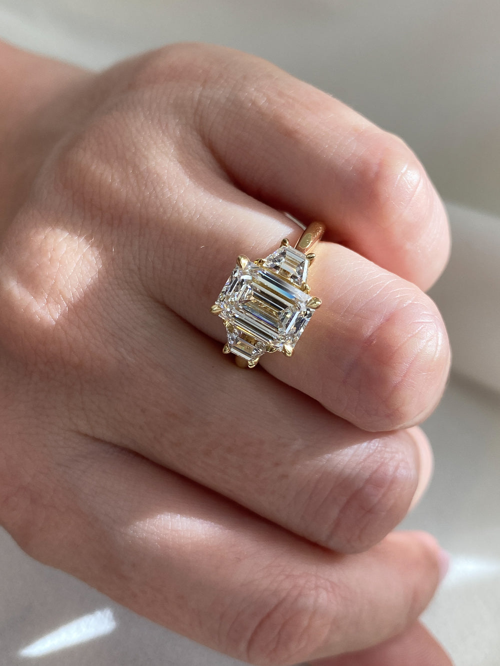 Three Stone-Emerald Lab Grown Diamond Engagement Ring