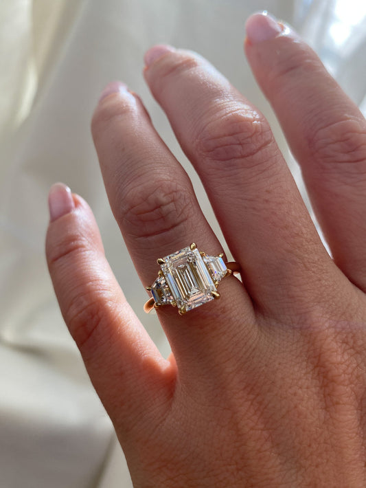 Three Stone-Emerald Lab Grown Diamond Engagement Ring