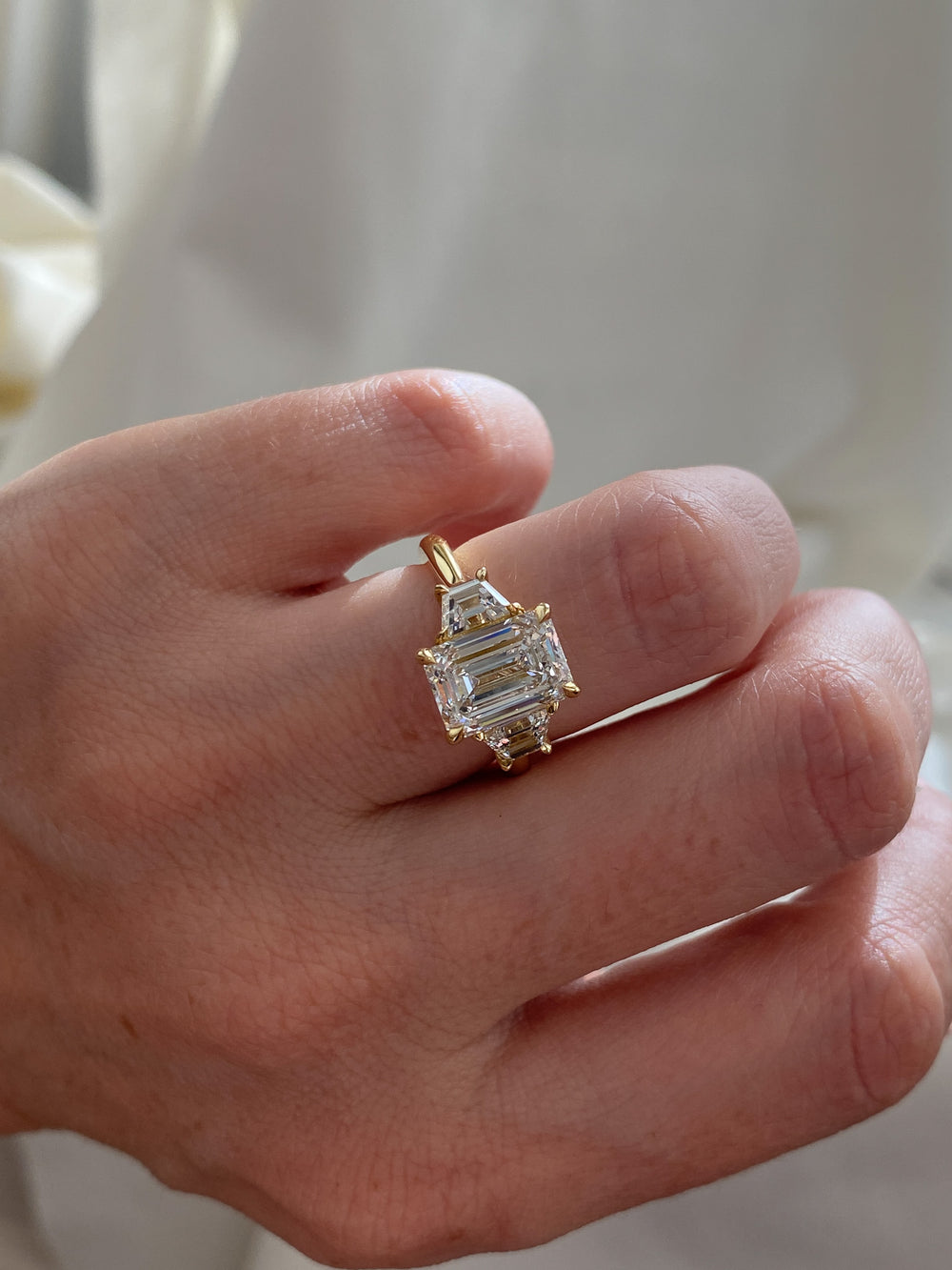 Three Stone-Emerald Lab Grown Diamond Engagement Ring