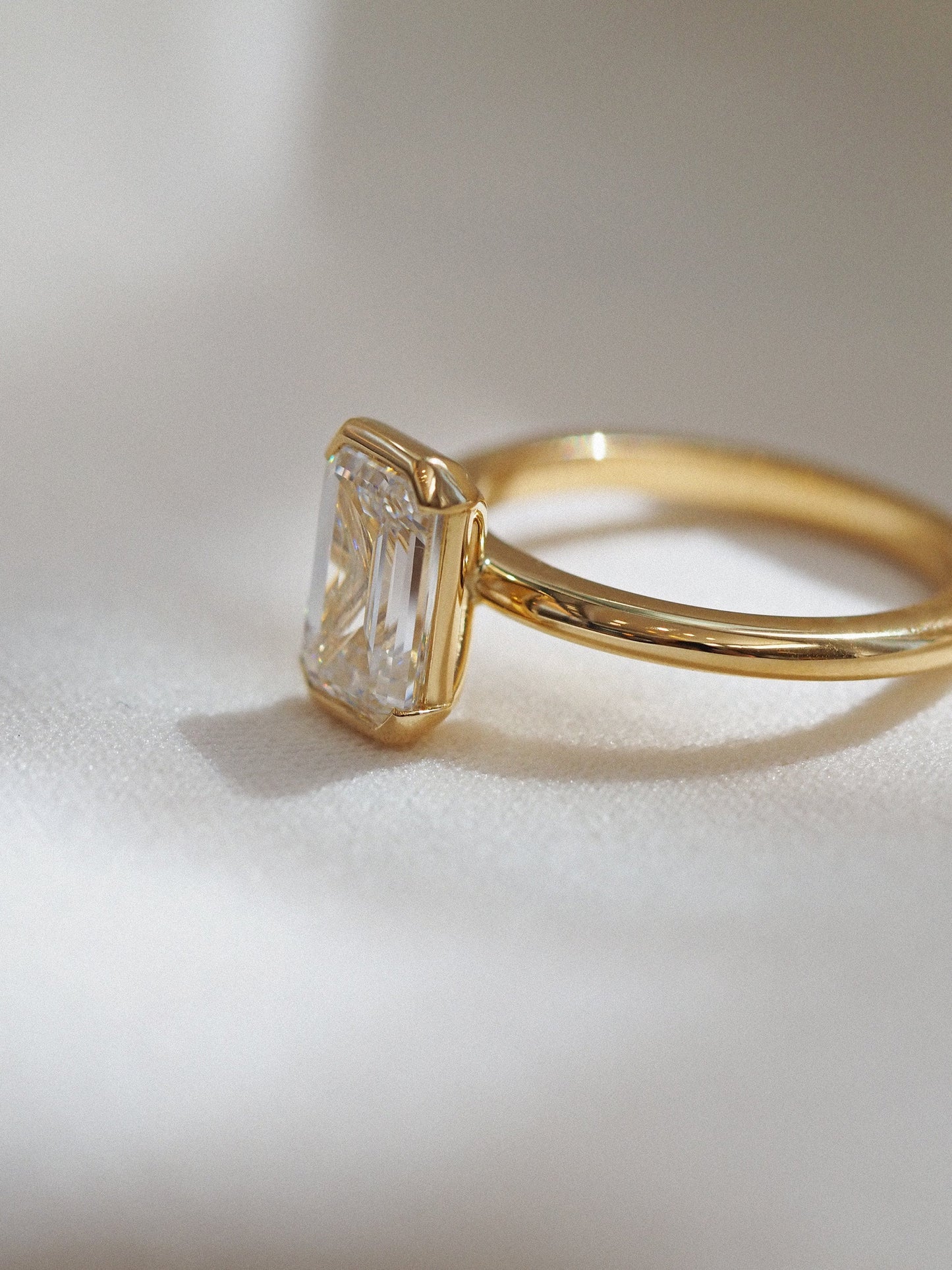 Solitaire & Half Bezel-Emerald Lab Grown Diamond Engagement Ring