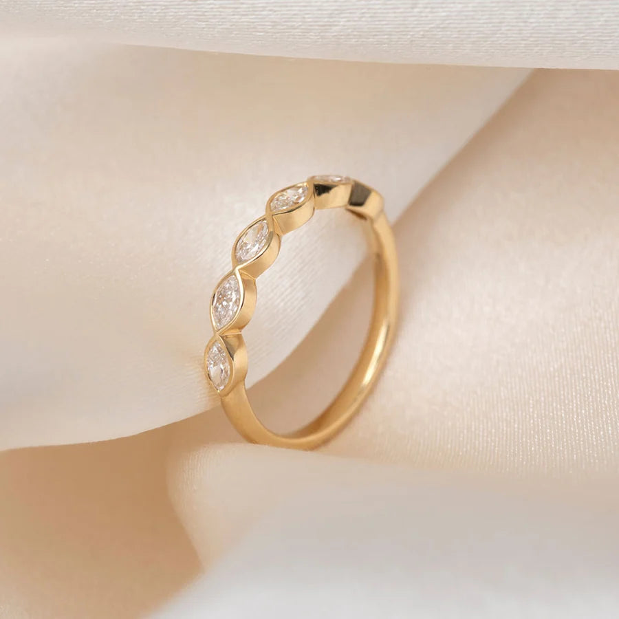 Curved- 0.25 CT Marquise Lab Grown Diamond Wedding Band