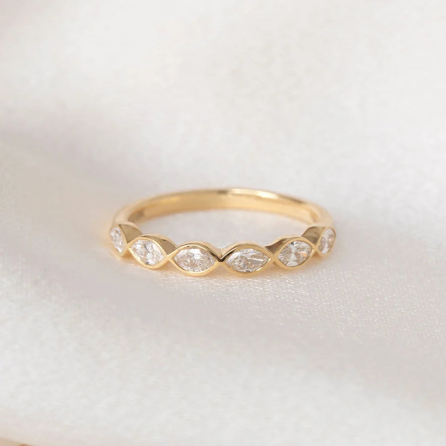 Curved- 0.25 CT Marquise Lab Grown Diamond Wedding Band