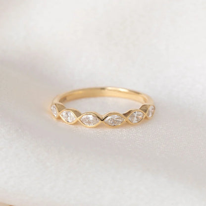 Curved- 0.25 CT Marquise Lab Grown Diamond Wedding Band