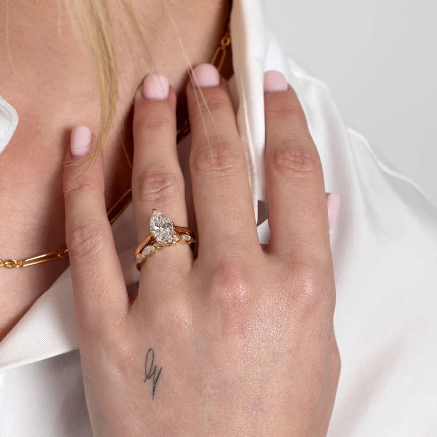 Curved- 0.25 CT Marquise Lab Grown Diamond Wedding Band