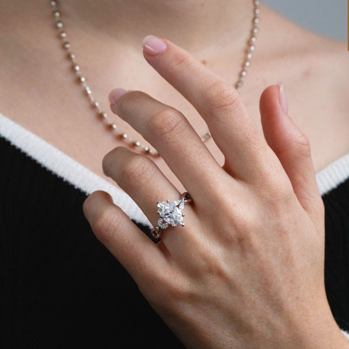 Cluster-Marquise Lab Grown Diamond Engagement Ring