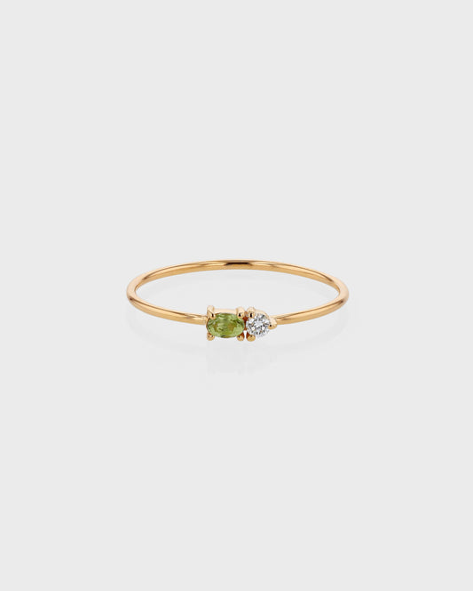 0.20 CT Oval Peridot & Lab-Made Diamond Wedding Band in Gold