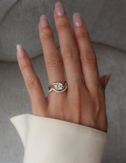 Solitaire Rapture & Pave Band- Oval Lab Grown Diamond Bridal Set