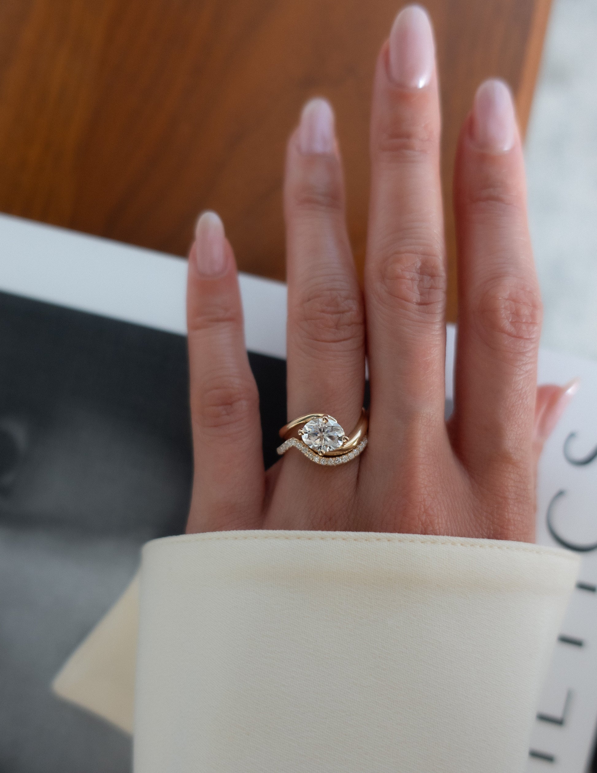 Solitaire Rapture & Pave Band- Oval Lab Grown Diamond Bridal Set