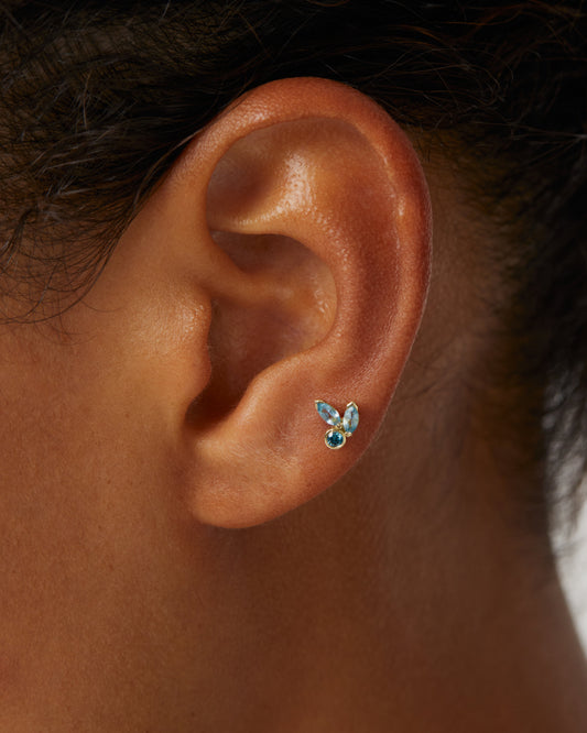 Radiant 0.05 Carat Marquise Blue Topaz & Lab-Made Diamond Stud Earrings 2