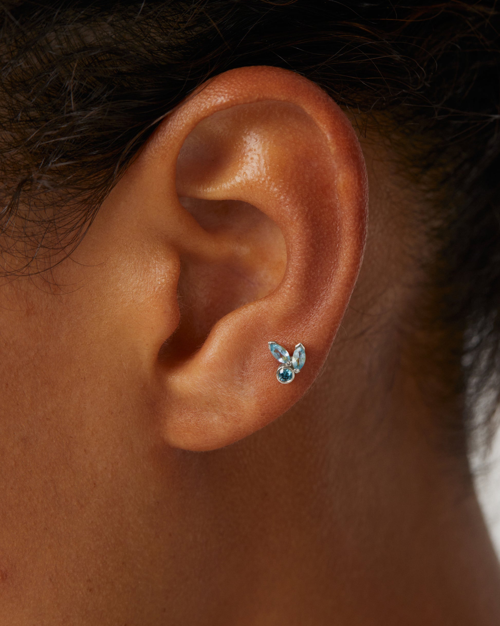 0.03 TCW Marquise & Round Blue Topaz and Lab Made Diamond Stud Earrings 6