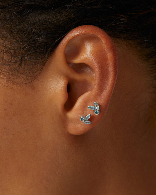 0.03 TCW Marquise & Round Blue Topaz and Lab Made Diamond Stud Earrings 2