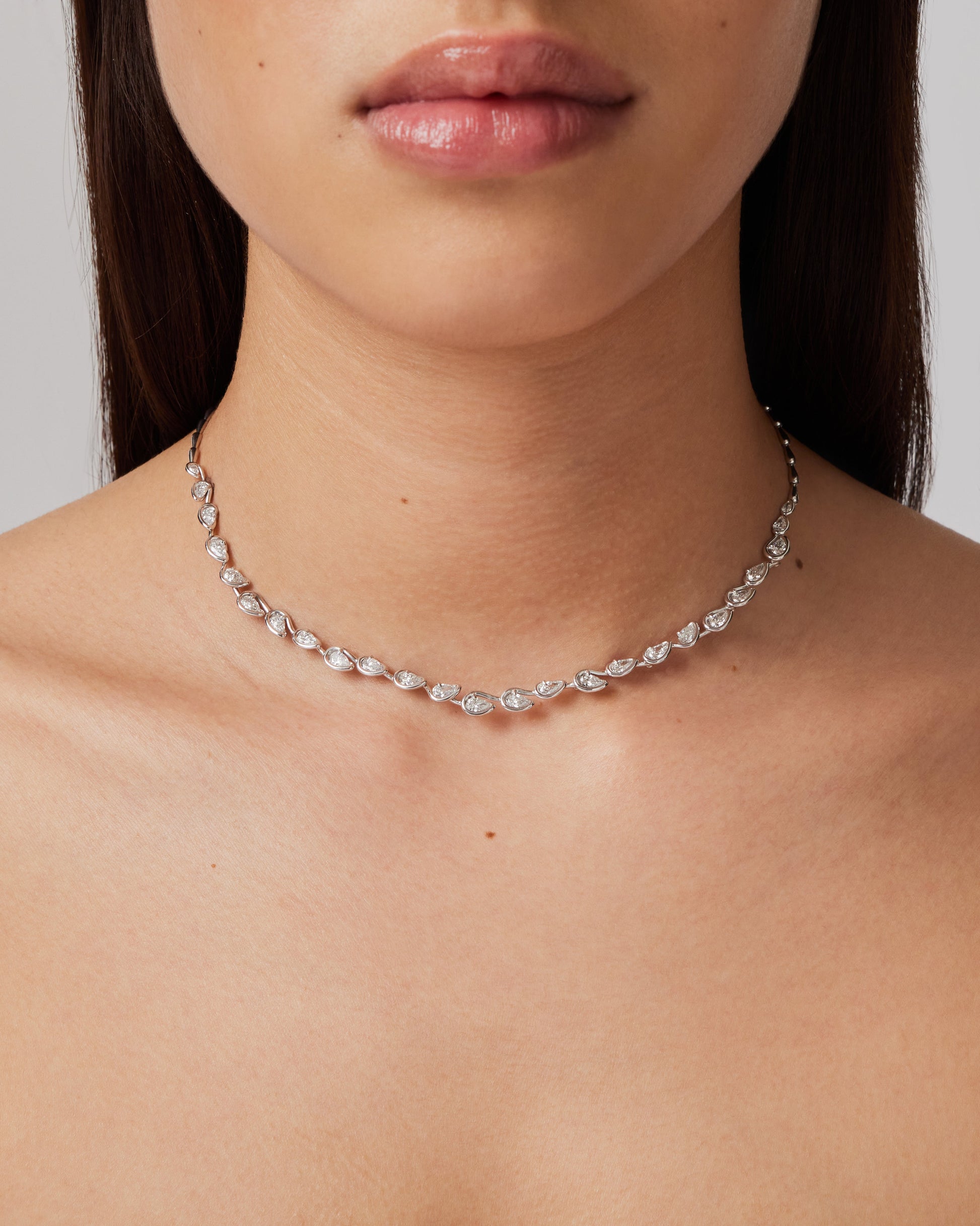 1.0 TCW Pear Shaped Tennis Diamond Corridor Necklace 7