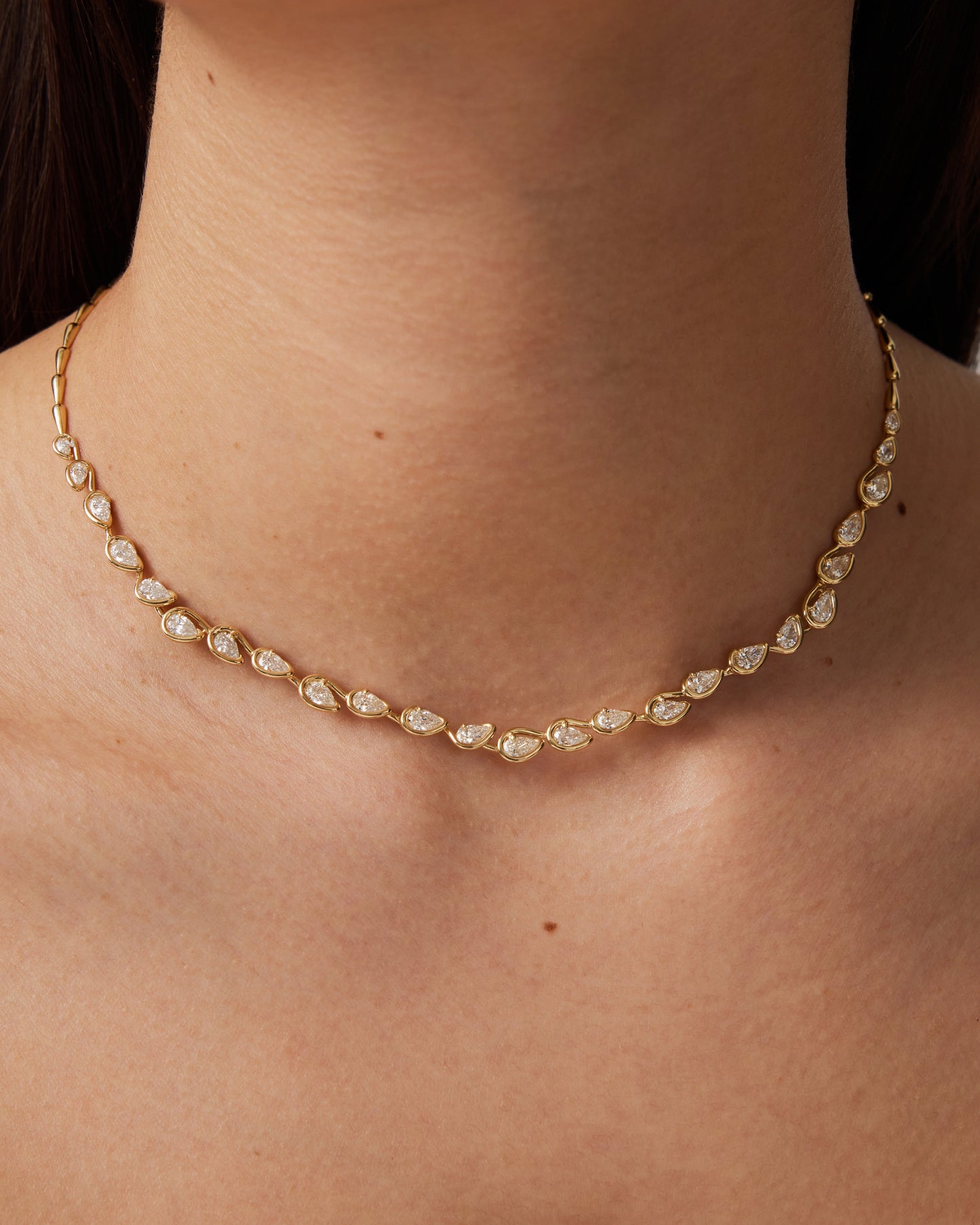 1.0 TCW Pear Shaped Tennis Diamond Corridor Necklace 8