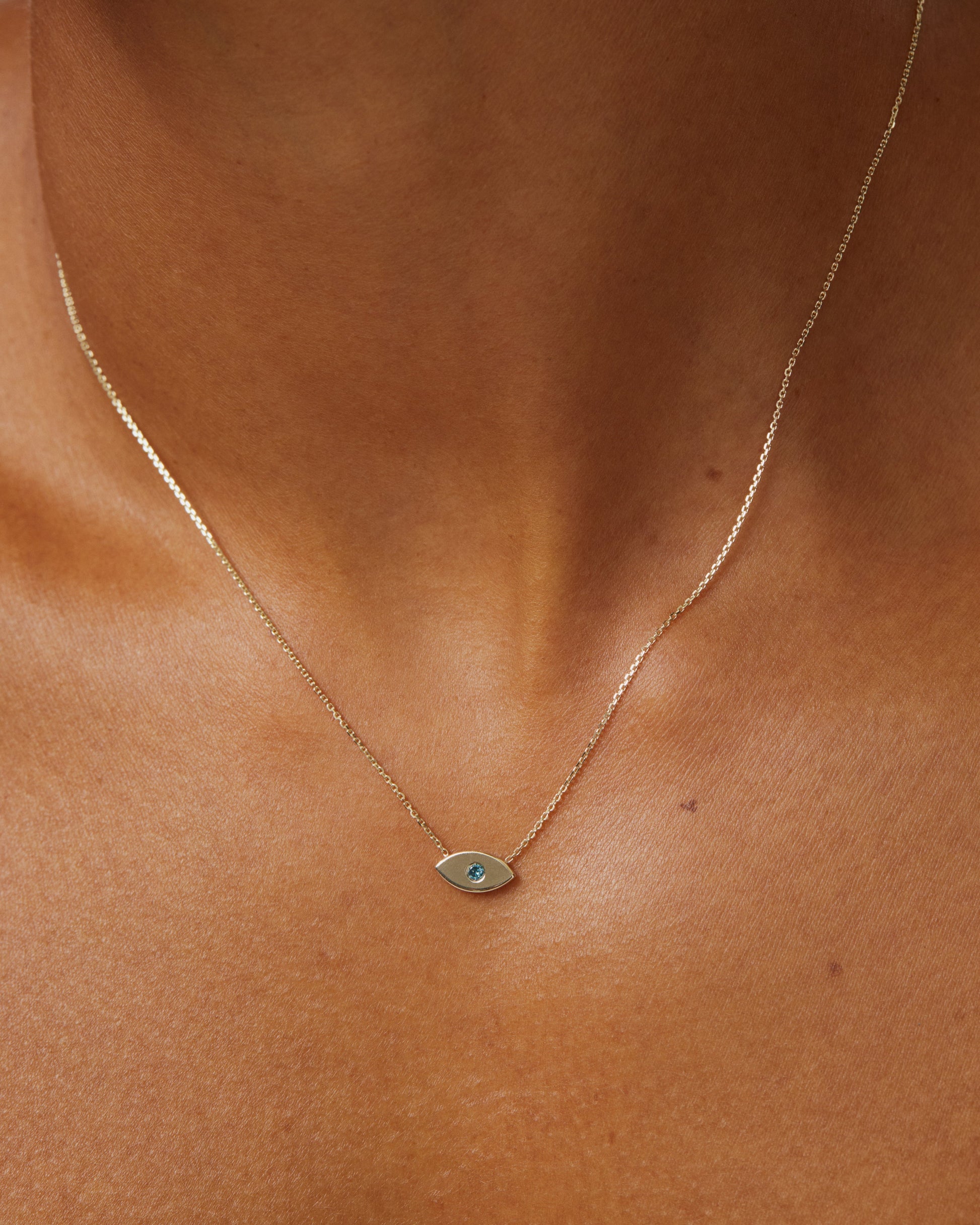 0.05 TCW Blue Topaz Lab-Created Diamond Evil Eye Pendant Necklace 5