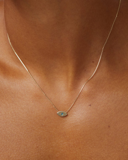 0.05 TCW Blue Topaz Lab-Created Diamond Evil Eye Pendant Necklace 5