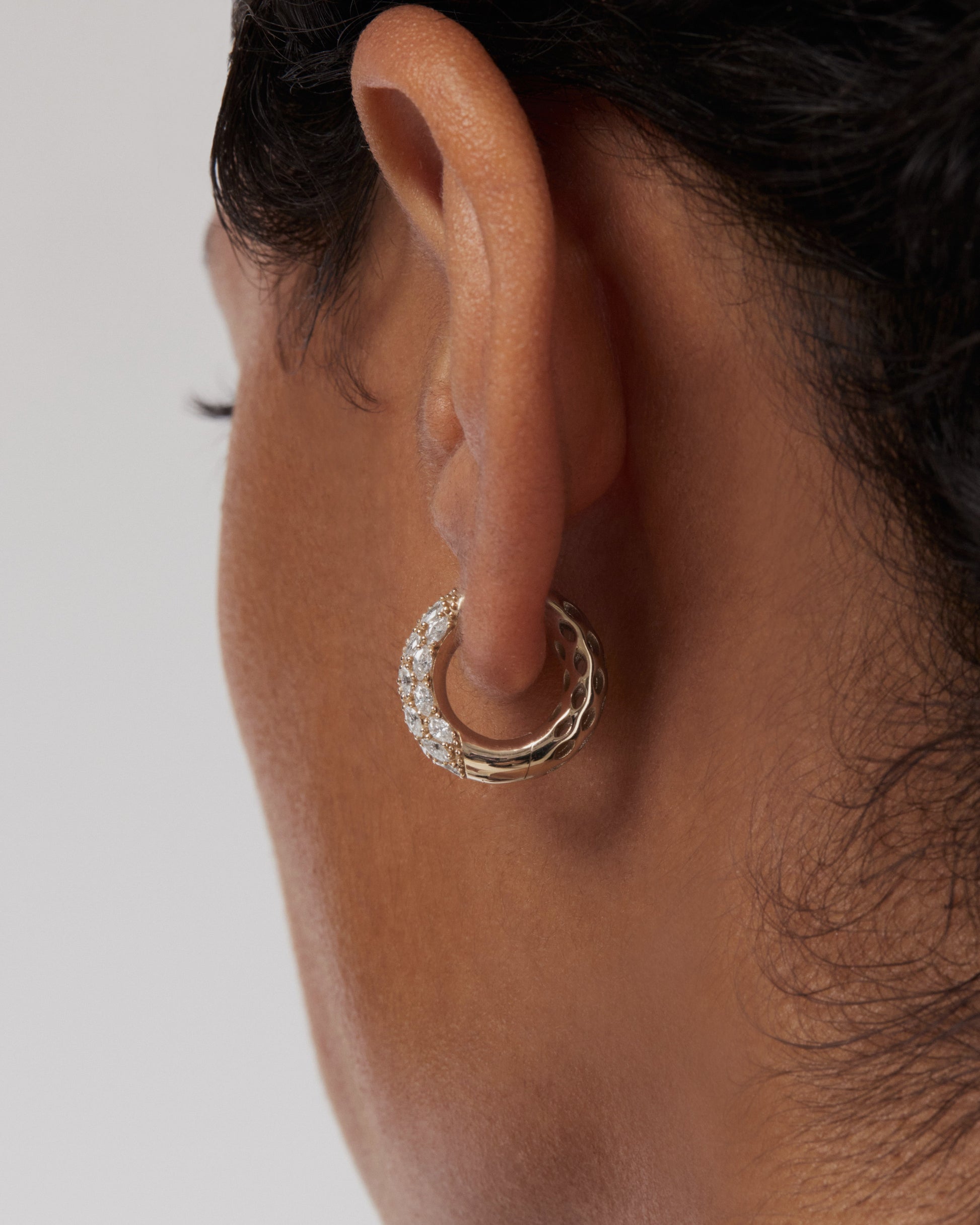Marquise Lab Grown Diamond Tube Set Hoop Earring 3
