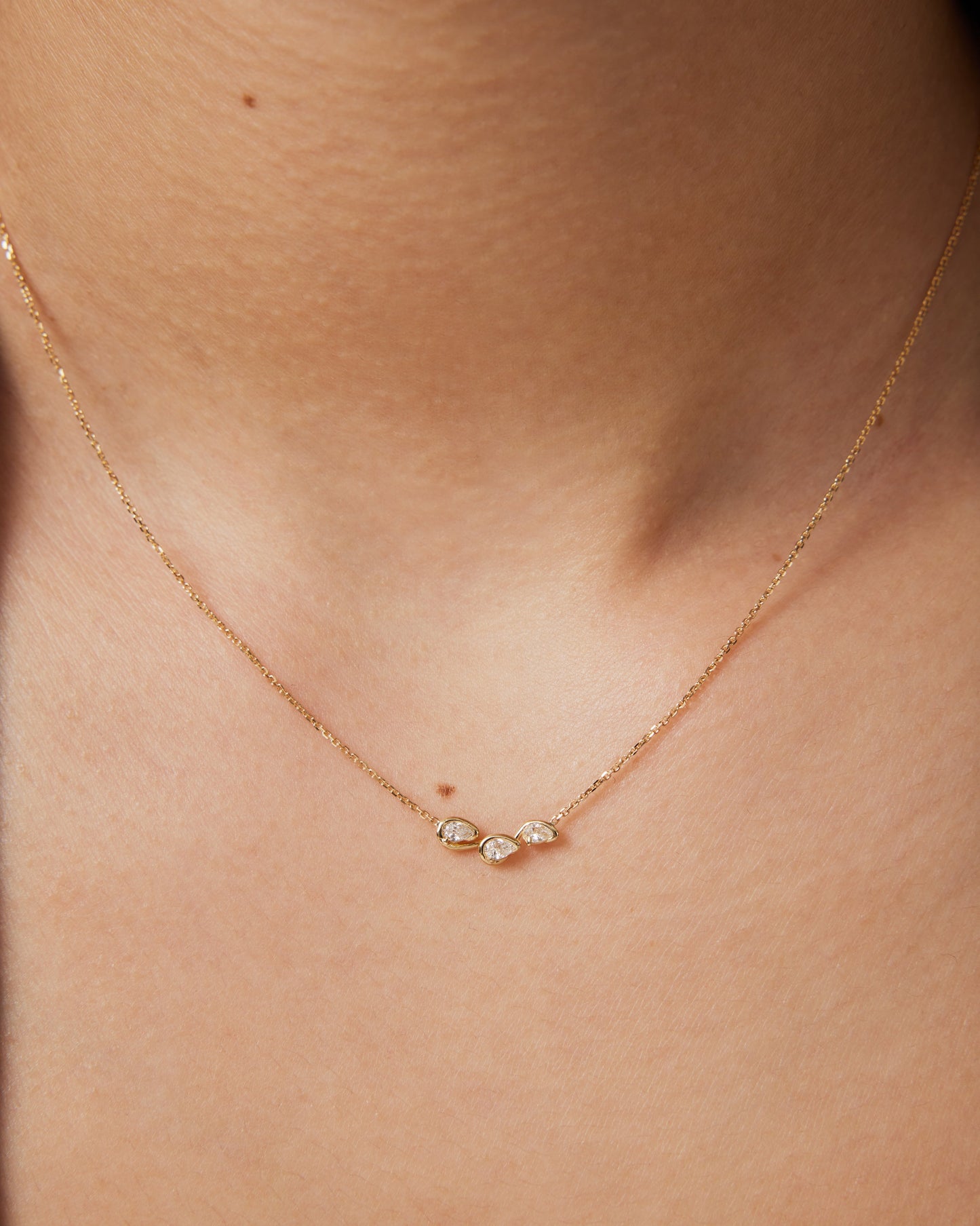 1.0 TCW Pear Lab Grown Diamond Three Stone Necklace 3