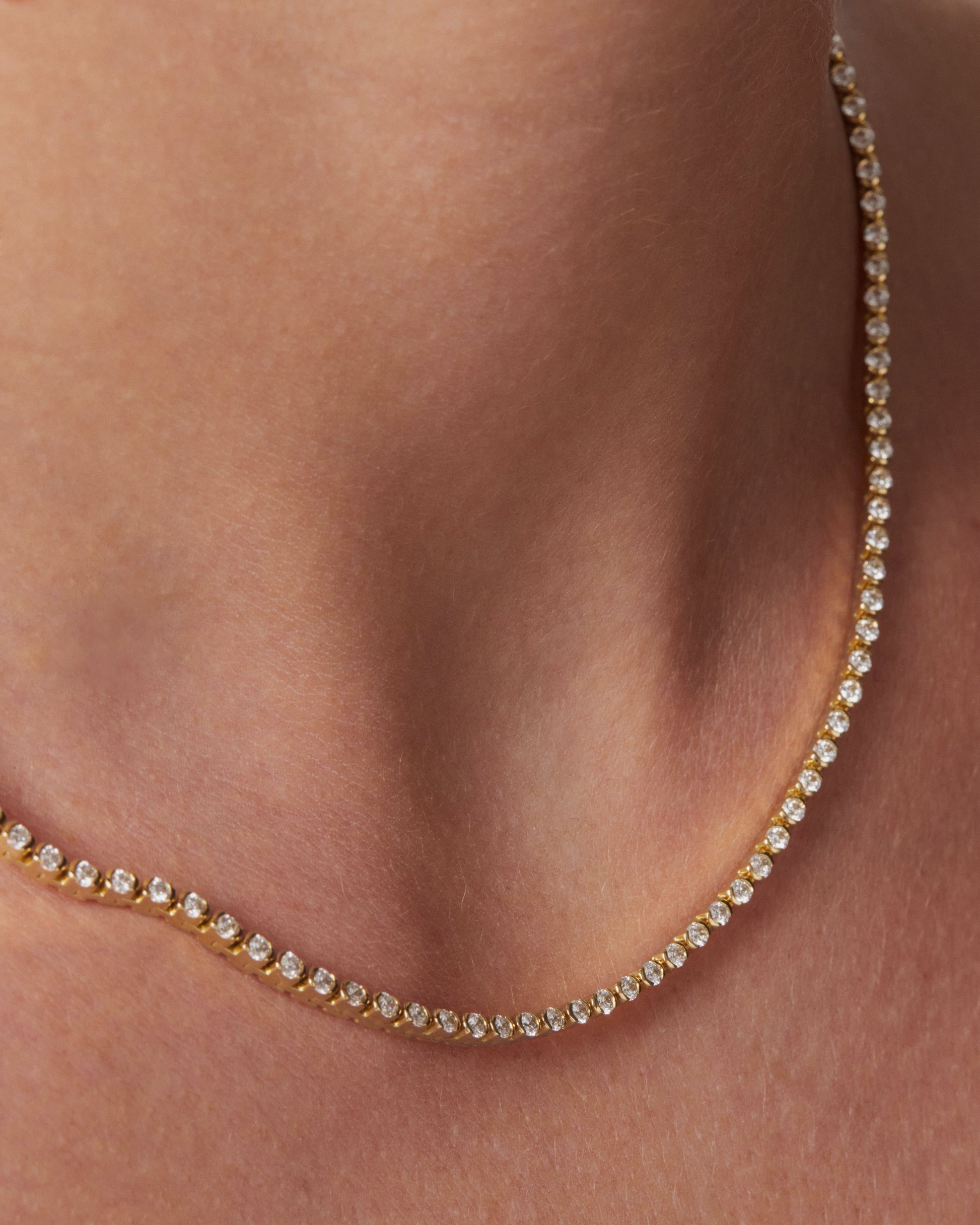 Radiant 3.0 TCW Round Cut Tennis Necklace in Gold 5