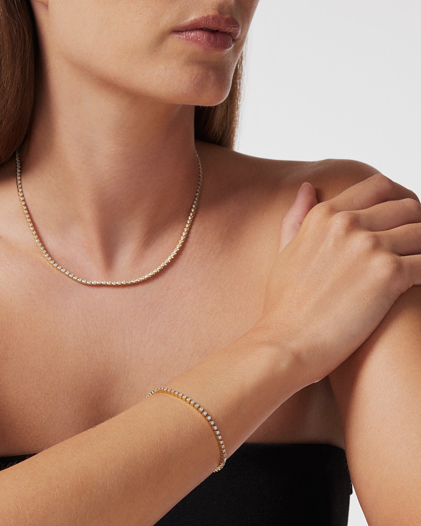Radiant 3.0 TCW Round Cut Tennis Necklace in Gold 6
