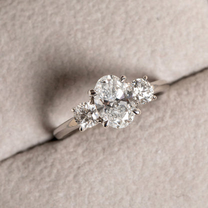 Three Stone-1.5 CT Oval Lab Grown Diamond Engagement Ring