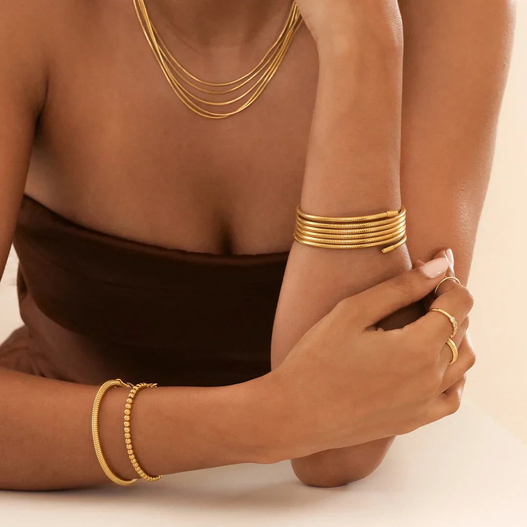 Elegant Gold Coil Bangle Bracelets 14