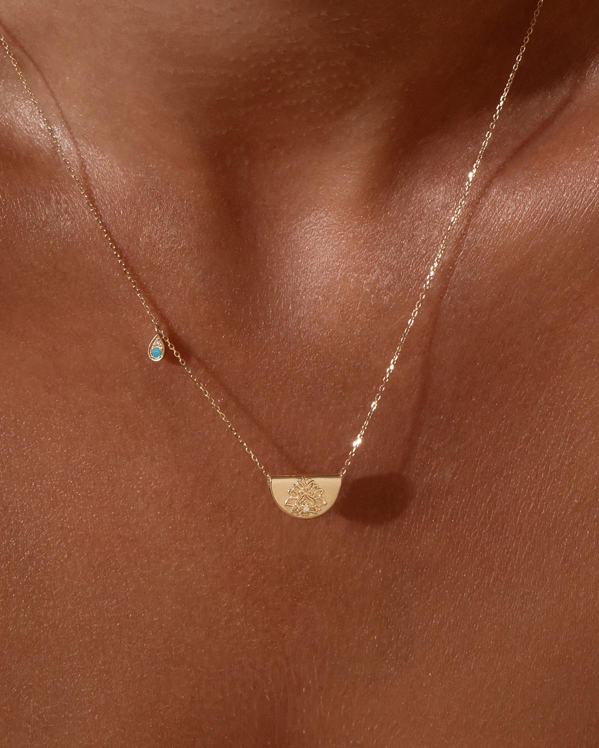 Golden Radiance Diamond & Turquoise Pendant Necklace