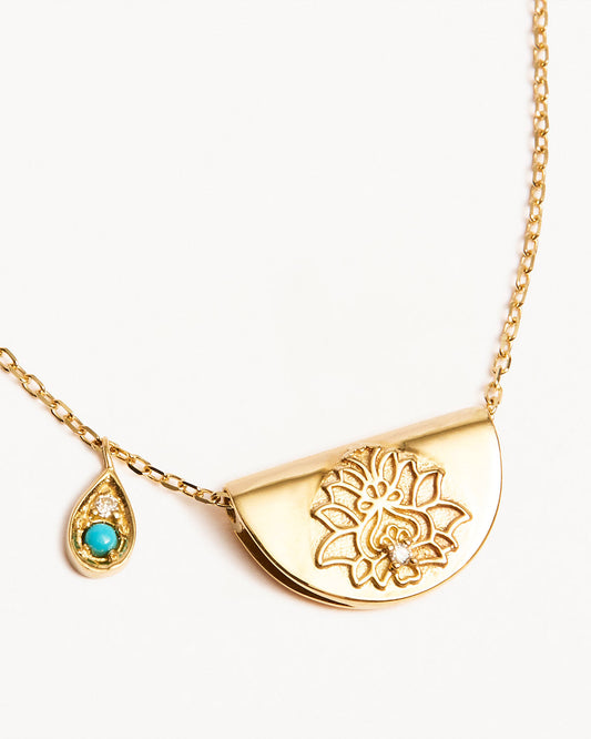 Golden Radiance Diamond & Turquoise Pendant Necklace