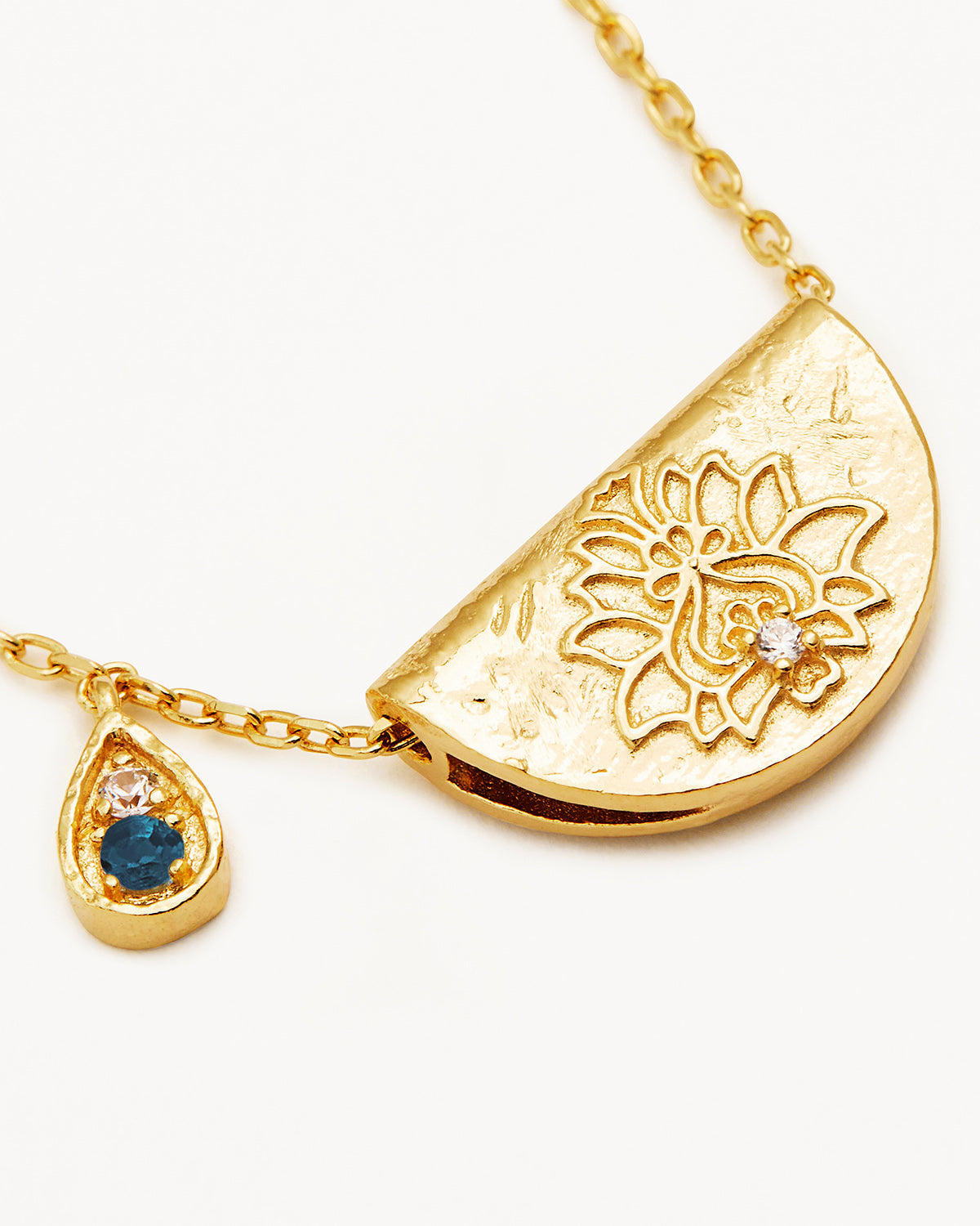 Blue Topaz Lab Made Diamond Lotus Design Necklace 3