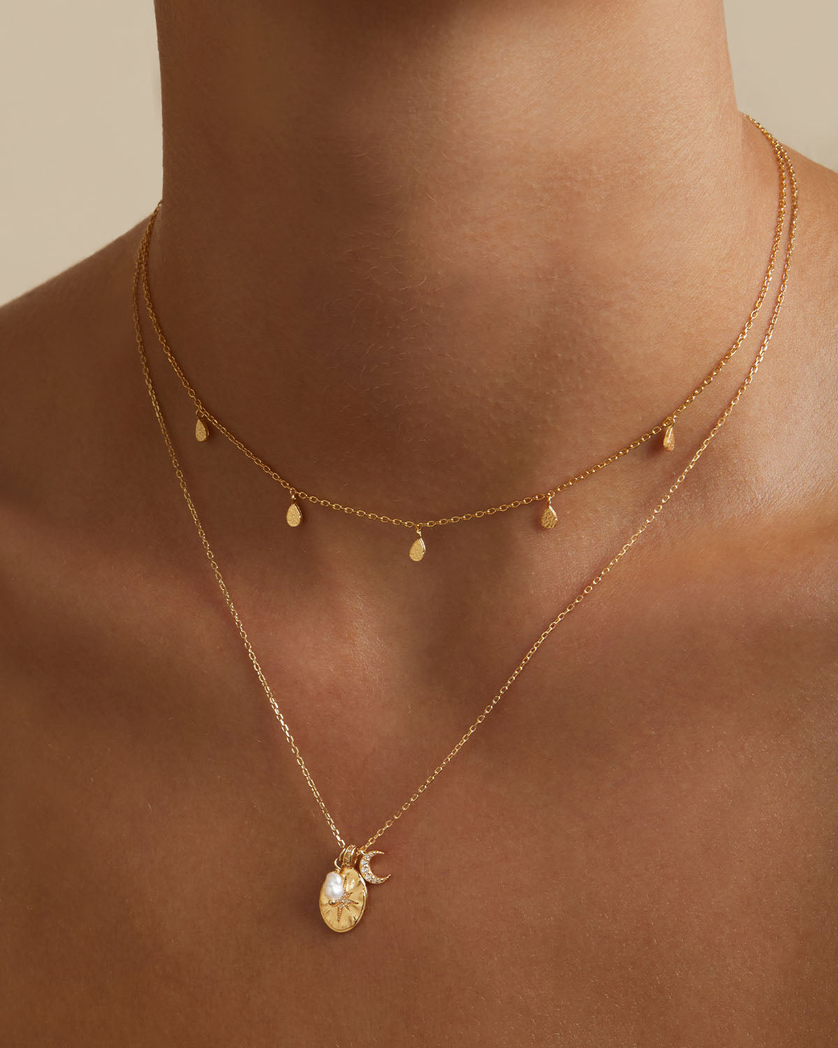 Golden Grace Teardrop Charm Choker Necklace