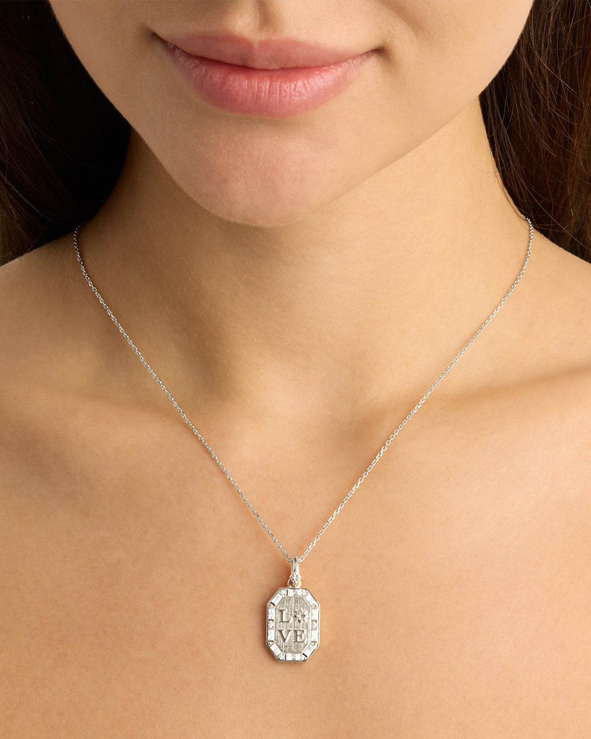 0.05 TCW Round & Baguette Lab Grown Diamond "Love" Necklace