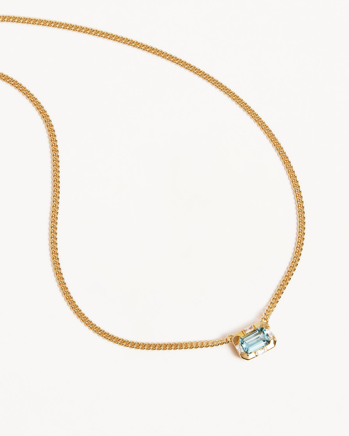 0.15TCW Blue Topaz Baguette Lab Made Diamond Solitaire Necklace