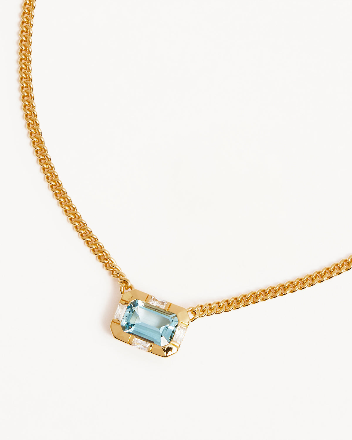 0.15TCW Blue Topaz Baguette Lab Made Diamond Solitaire Necklace