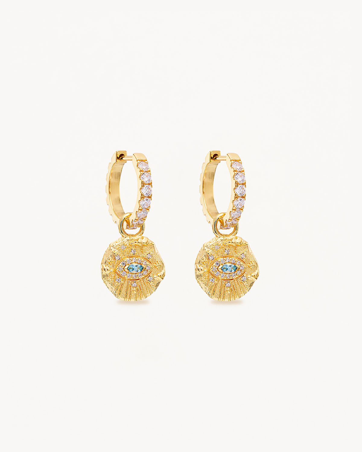 0.20 TCW Blue Topaz & Lab Grown Diamond Evil Eye Hoops