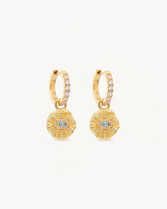 0.20 TCW Blue Topaz & Lab Grown Diamond Evil Eye Hoops