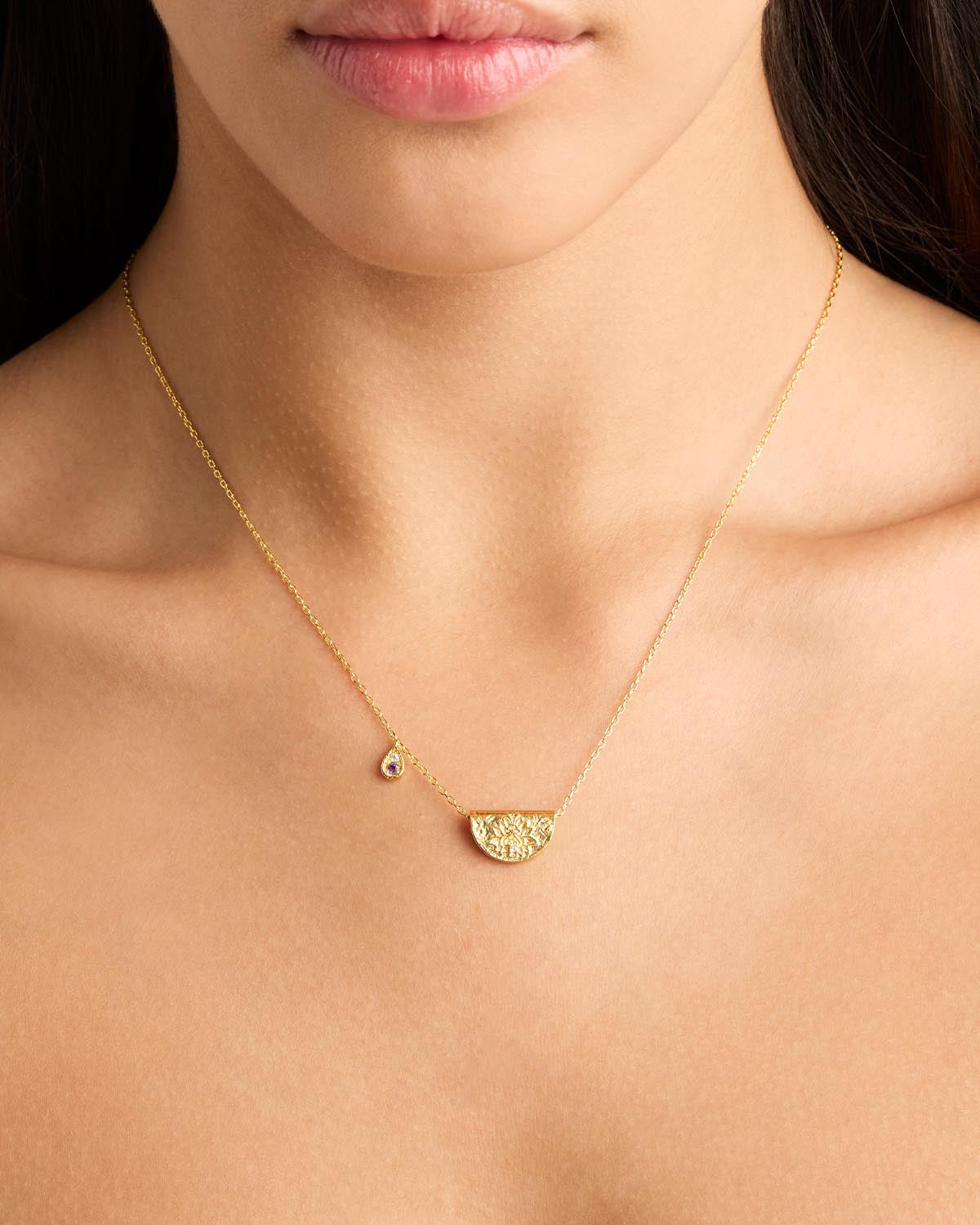 Eternal Blossom: 0.25 TCW Amethyst & Lab Grown Diamond Gold Necklace 2