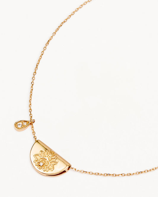 Golden Lotus Necklace with White Topaz - Lab Grown Diamond Accent for April Birthdays