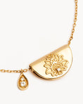 Load image into Gallery viewer, Golden Lotus Necklace with White Topaz - Lab Grown Diamond Accent for April Birthdays
