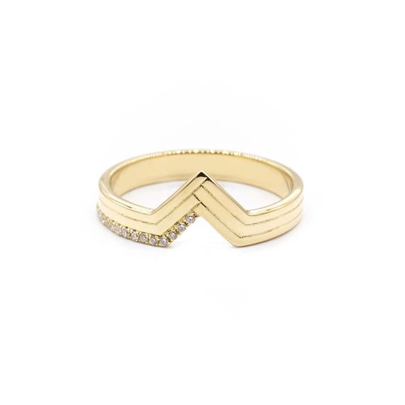 Radiant Solid Gold Chevron Diamond Ring