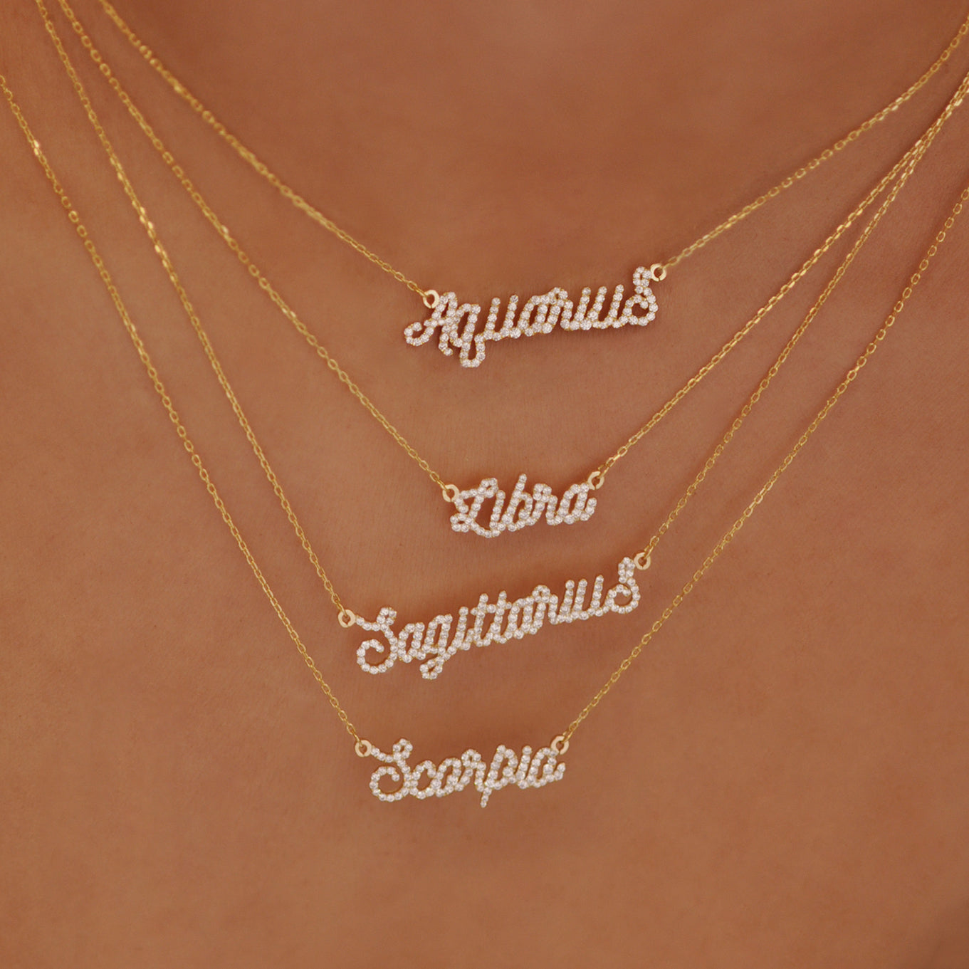 0.25 TCW Round Lab-Grown Diamond Zodiac Name Necklace Collection