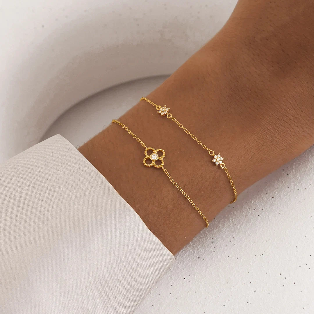 0.06 Carat Round Lab-Grown Diamond Floral Charm Bracelet