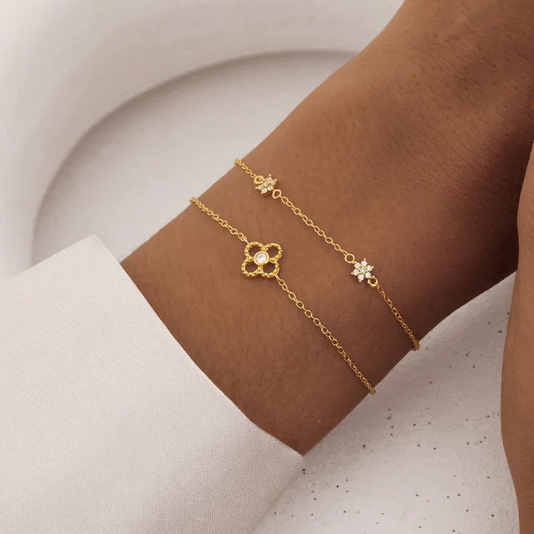 0.06 Carat Round Lab-Grown Diamond Floral Charm Bracelet