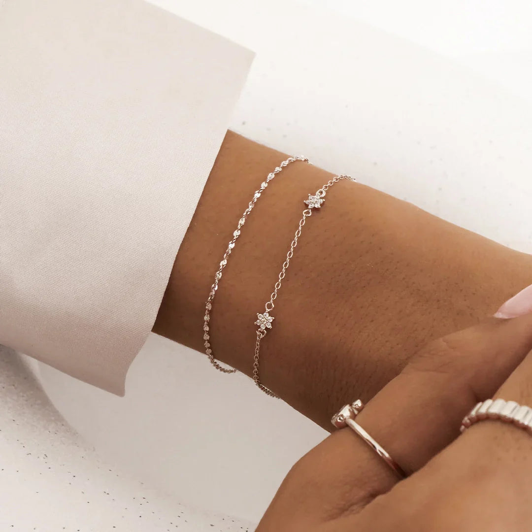 0.06 Carat Round Lab-Grown Diamond Floral Charm Bracelet