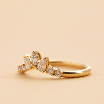 Curved- 0.25 CT Marquise Lab Grown Diamond Wedding Band
