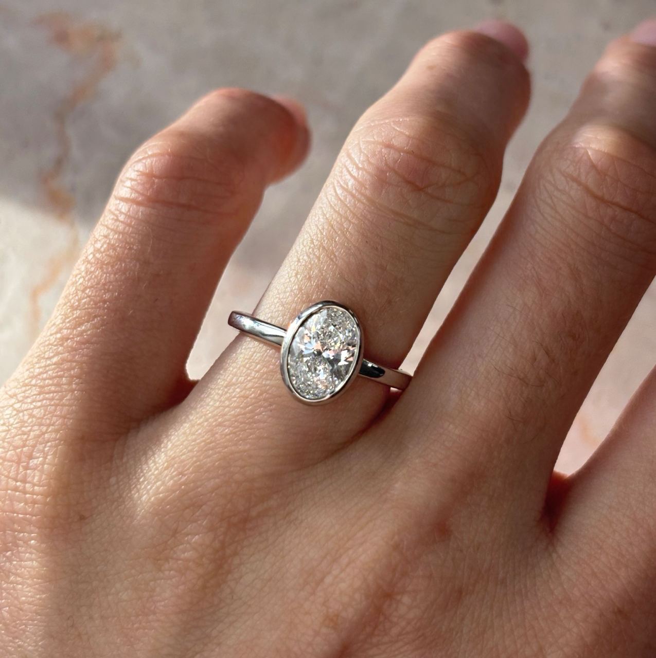 Solitaire Bezel-Oval Lab Grown Diamond Engagement Ring