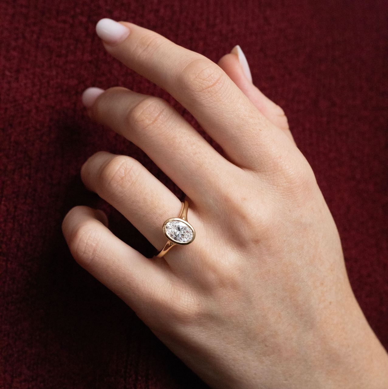 Solitaire Bezel & Split Shank-Oval Lab Grown Diamond Engagement Ring