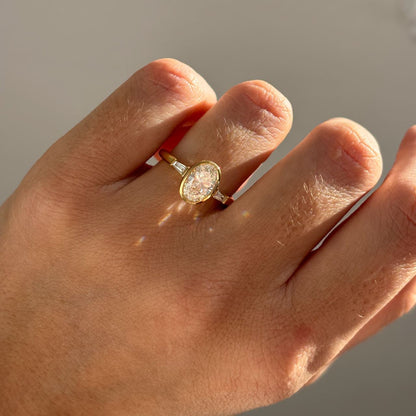 Bezel & Three Stone-Oval Lab Grown Diamond Engagement Ring