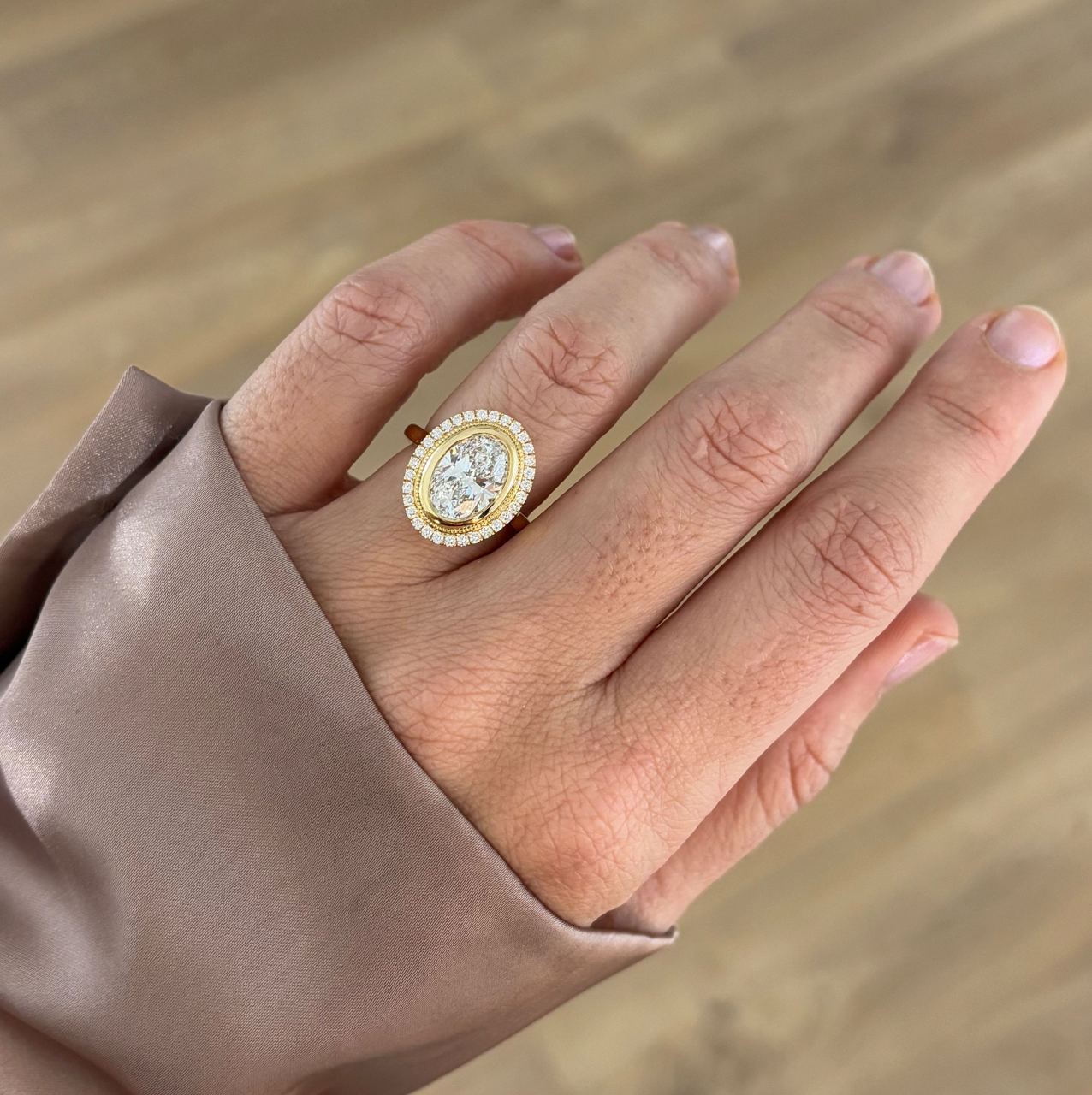 Bezel Halo & Milgrain-Oval Lab Grown Diamond Engagement Ring