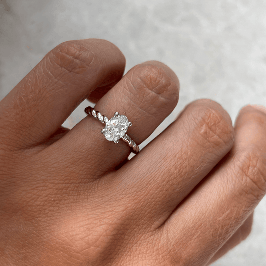 Hidden Halo & Twisted Shank-Oval Lab Grown Diamond Engagement Ring