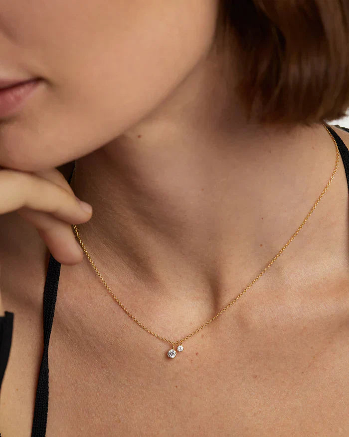 Radiant Dual Diamond Delight Necklace - 0.1 TCW Round Cut 4