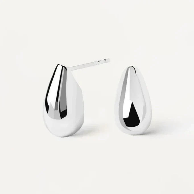 Teardrop Shaped Mini Stud Earrings, Silver 1